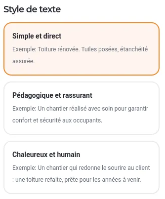 Écran réel : style de texte (ton de rédaction)