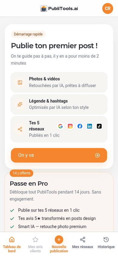Tableau de bord de l'application Structor